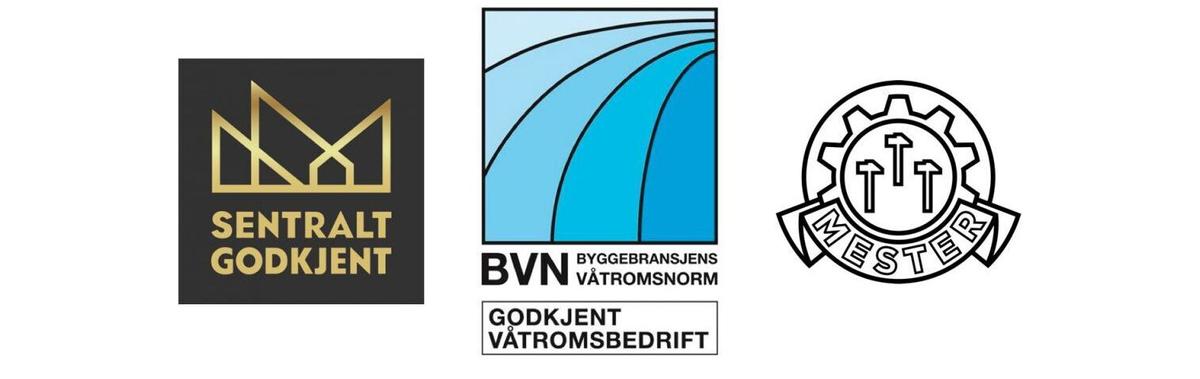 Logo for Sentral Godkjenning, Byggebransjens Våtromsnorm og Mestermerket.