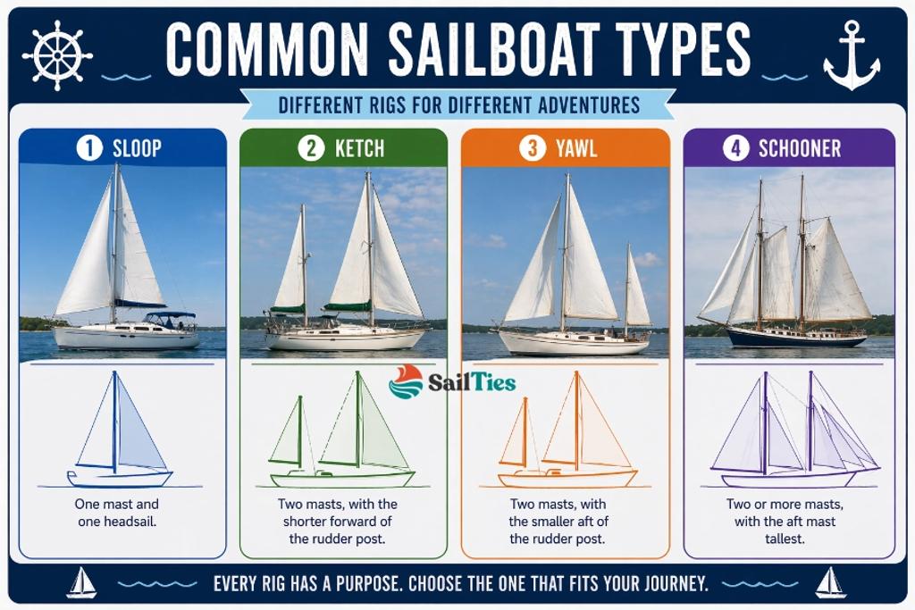 sailboat types diagram sloop ketch yawl schooner explained