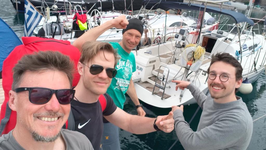 Robert and his crew celebrating on the dock in Sorrento