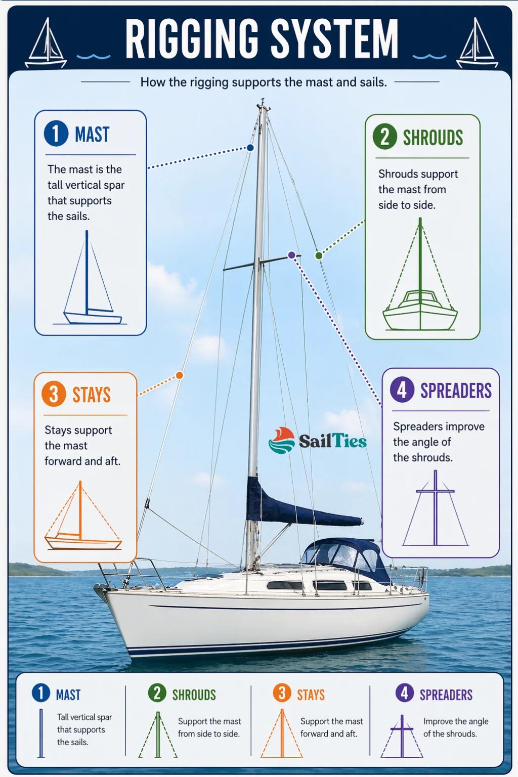 sailboat rigging system diagram mast shrouds stays spreaders explained