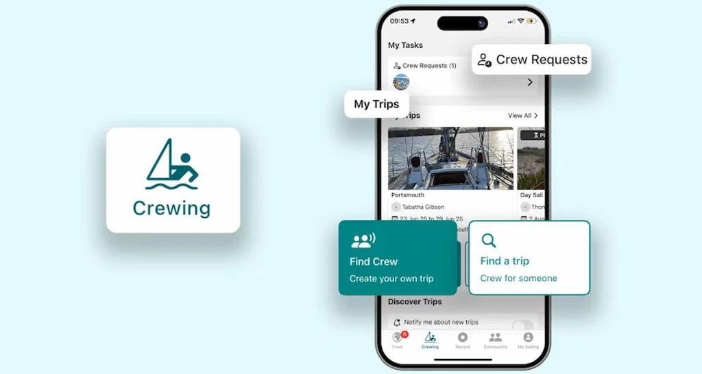 SailTies Crew Match screen filtering sailors by location, experience and availability