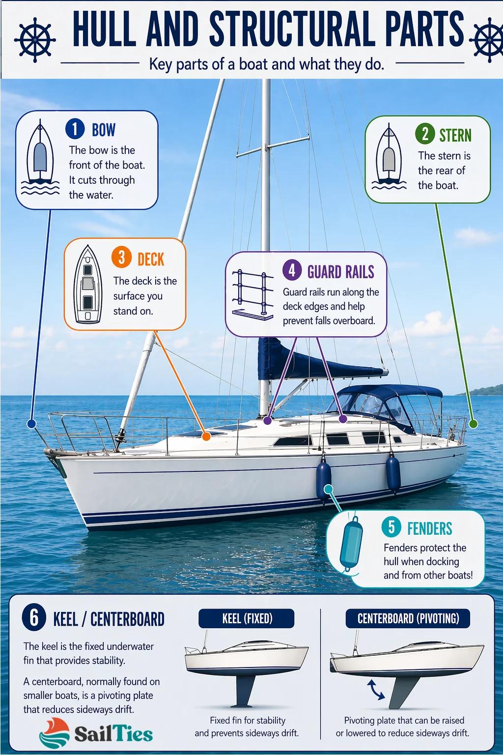 hull and structural parts of a sailboat