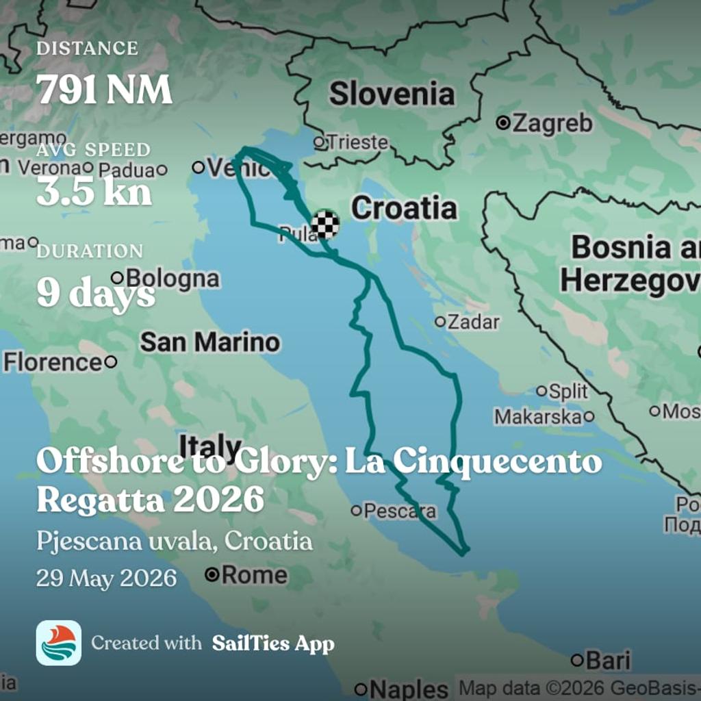 Map of Offshore to Glory: La Cinquecento Regatta 2026, 791 nm