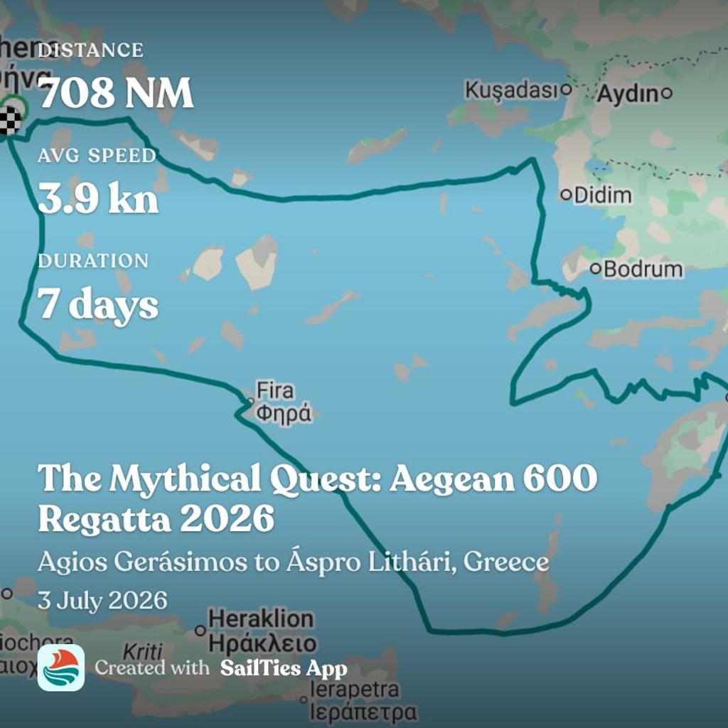 Map of The Mythical Quest: Aegean 600 Regatta 2026, 708 nm