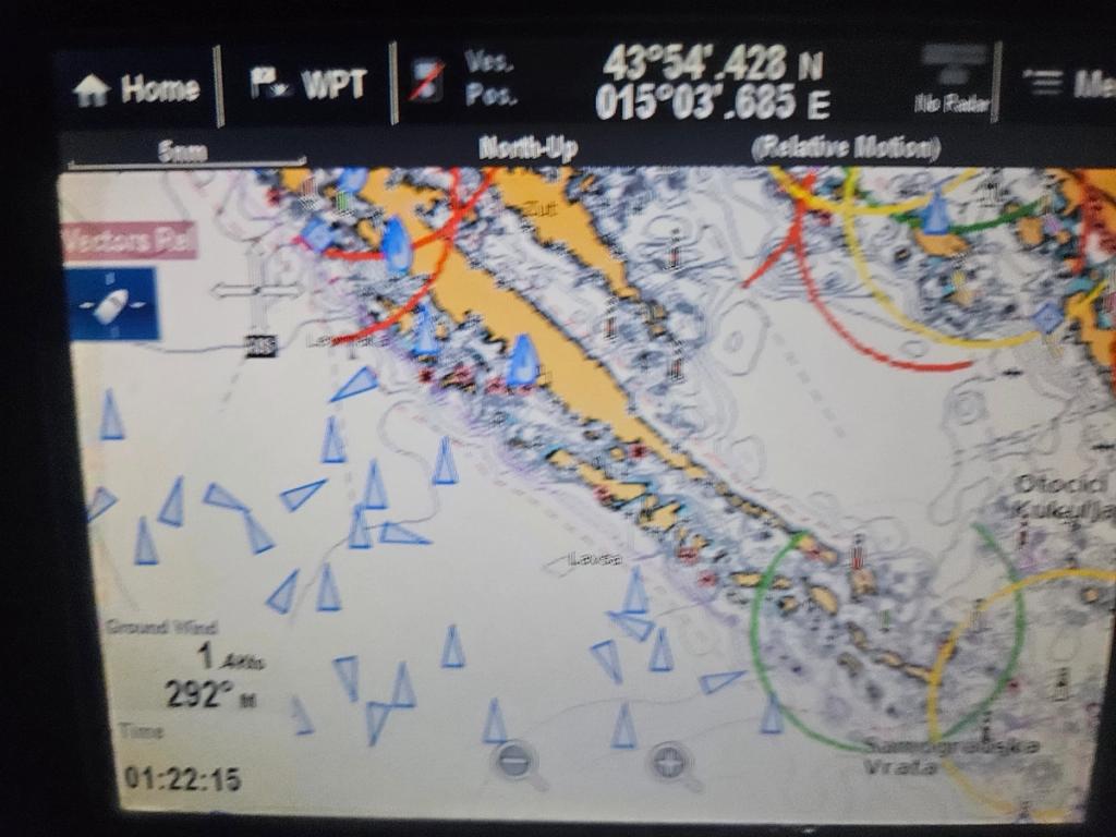 Chartplotter at night showing shipping traffic near the Kornati islands