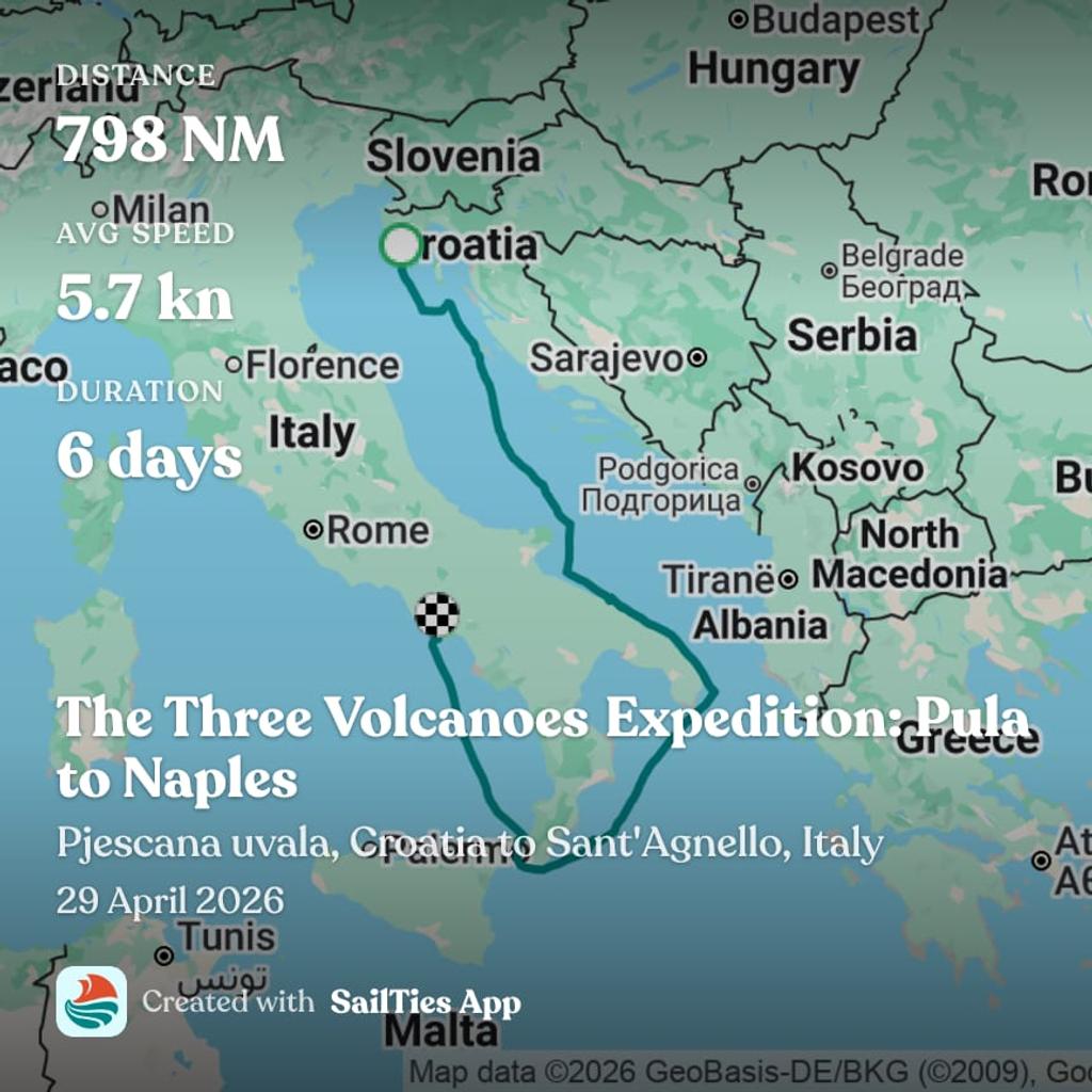 Map of The Three Volcanoes Expedition from Pula to Naples, 798 nm