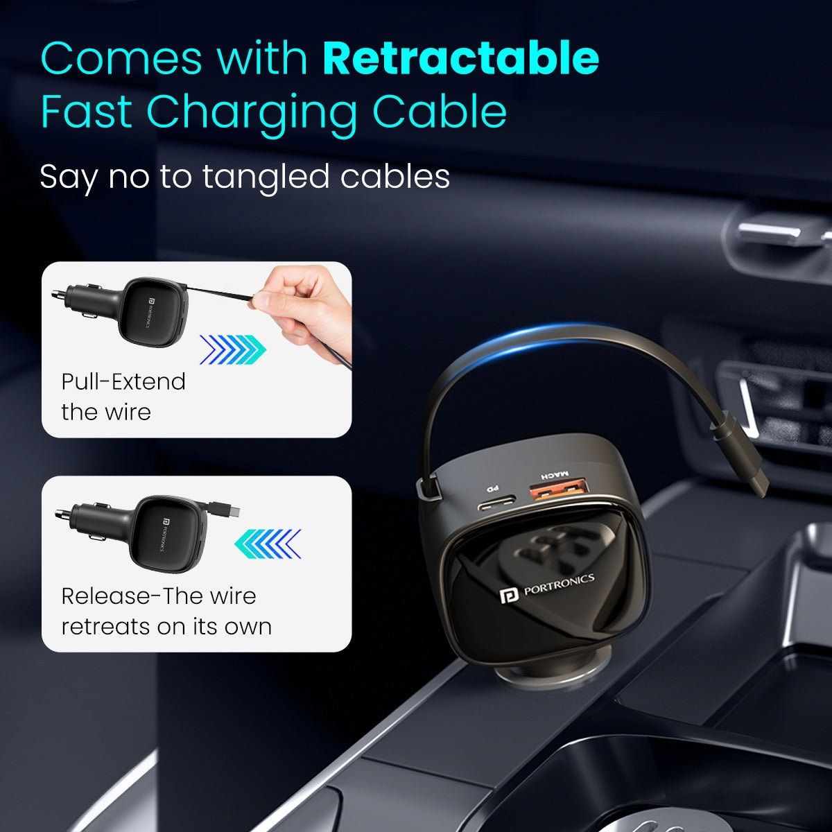 Portronics retractable car charger demonstration