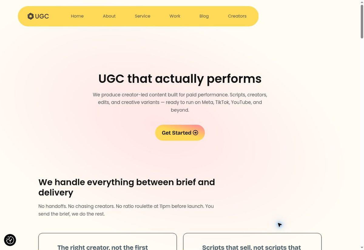 Screenshot of The UGC Agency service page