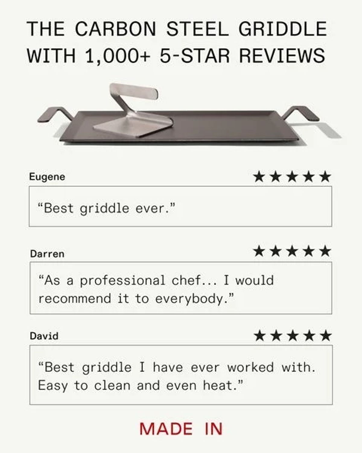 Made In griddle with customer reviews