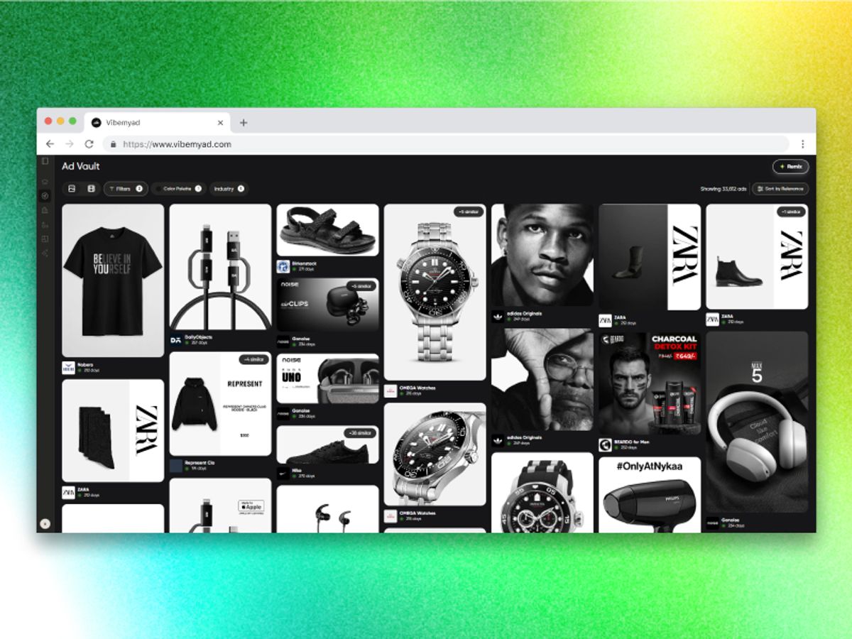 Luxury ads on black color palette on Vibemyad Ad Vault