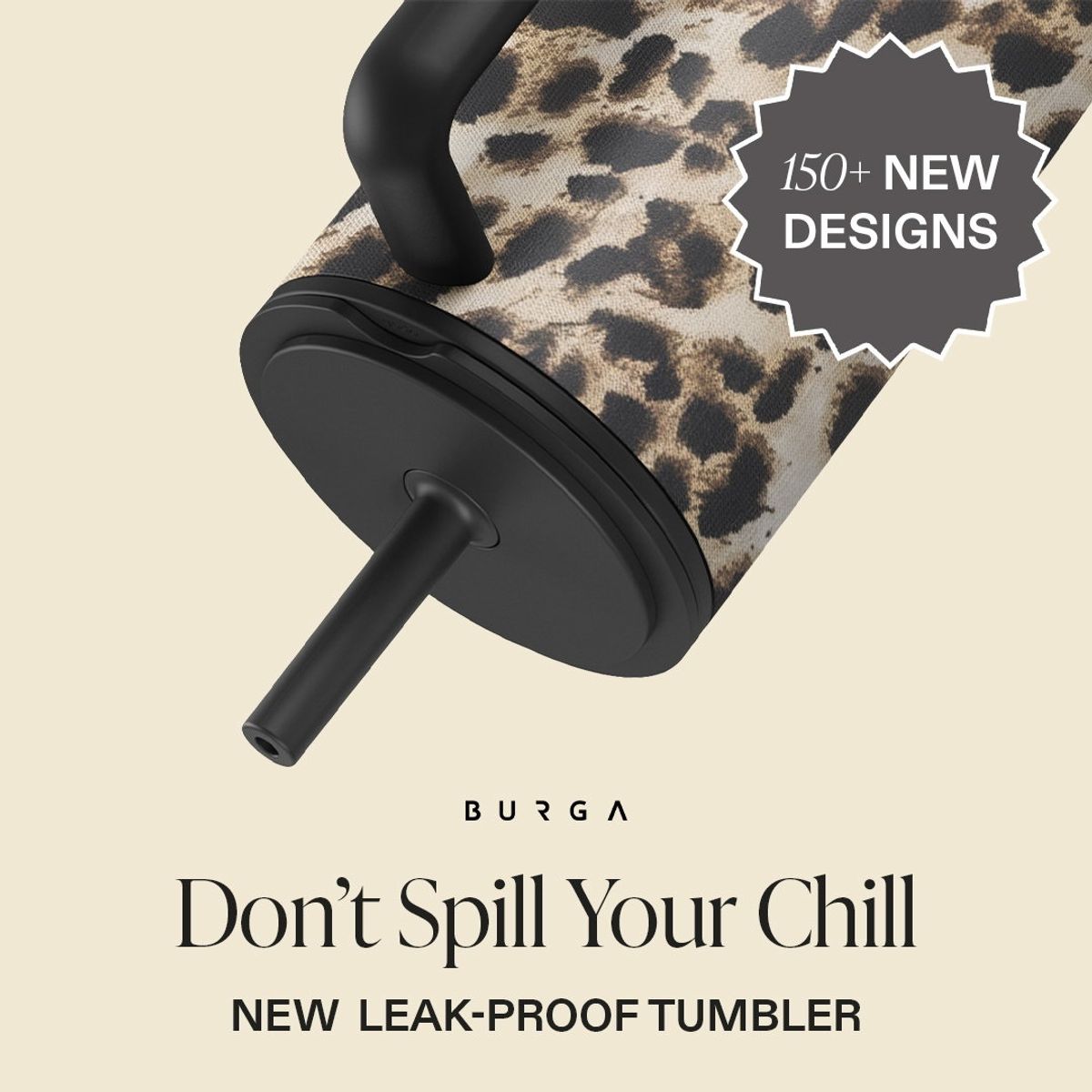 BURGA patterned tumbler with spill headline