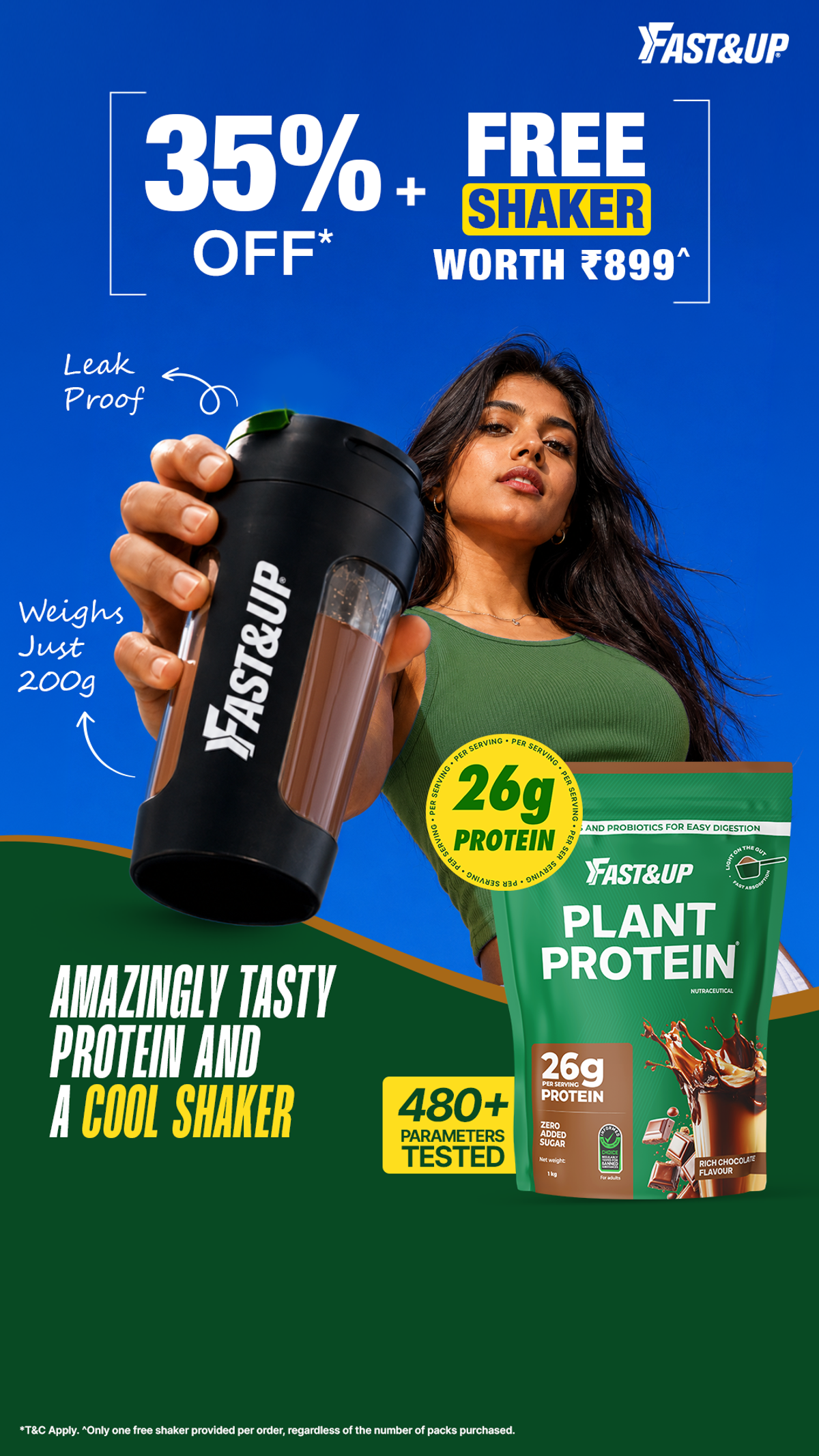 A Fast & Up ad stacking clinical claims, user stat cards, a best-seller badge and a 40% off deal