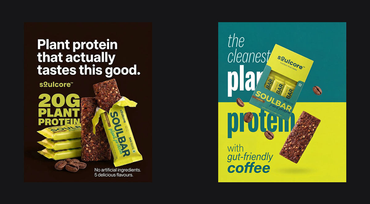 Side by side comparison of a prompt-generated Meta ad versus a market intelligence-generated Meta ad for Soulcore