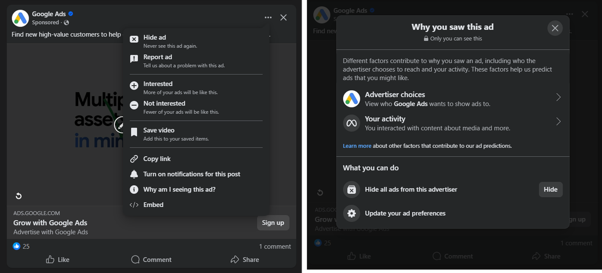Click on "Why am I seeing this ad"