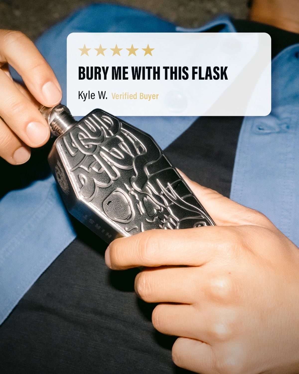 Liquid Death flask review ad