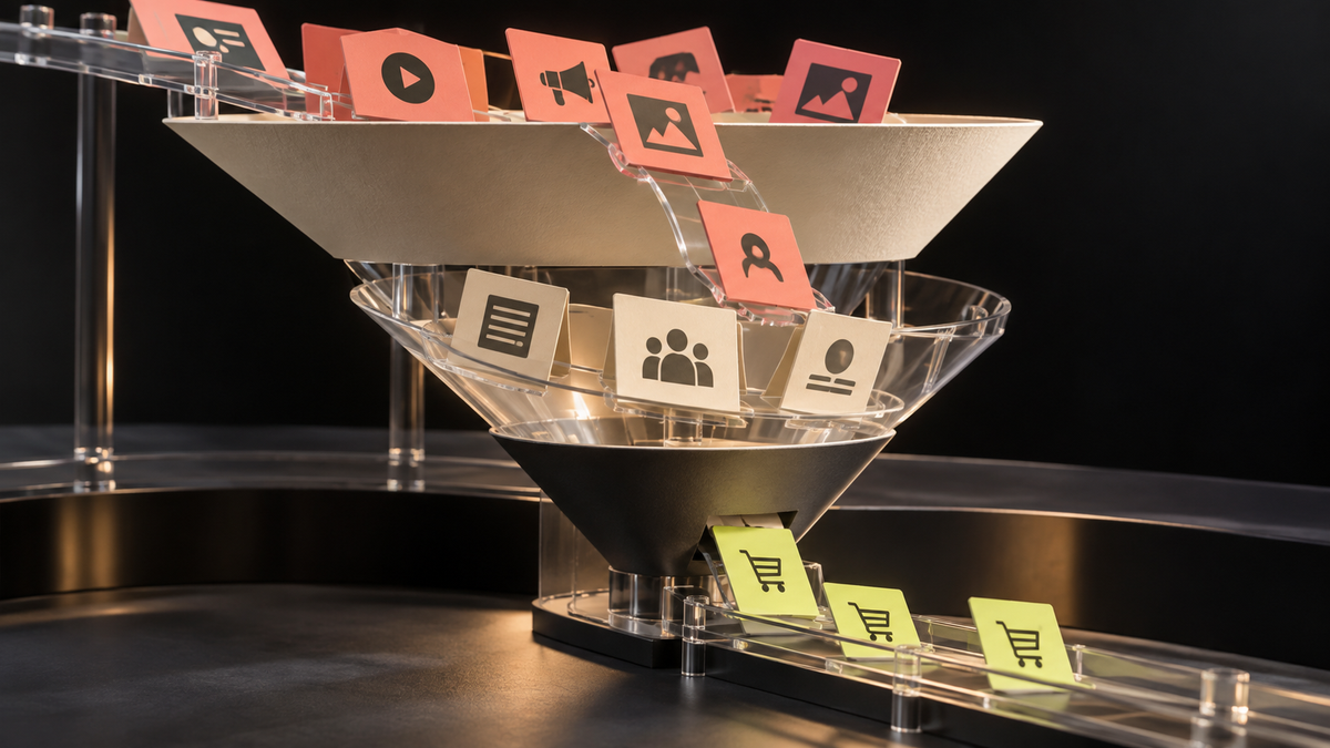 Campaign structures moving through attention, consideration, and conversion stages