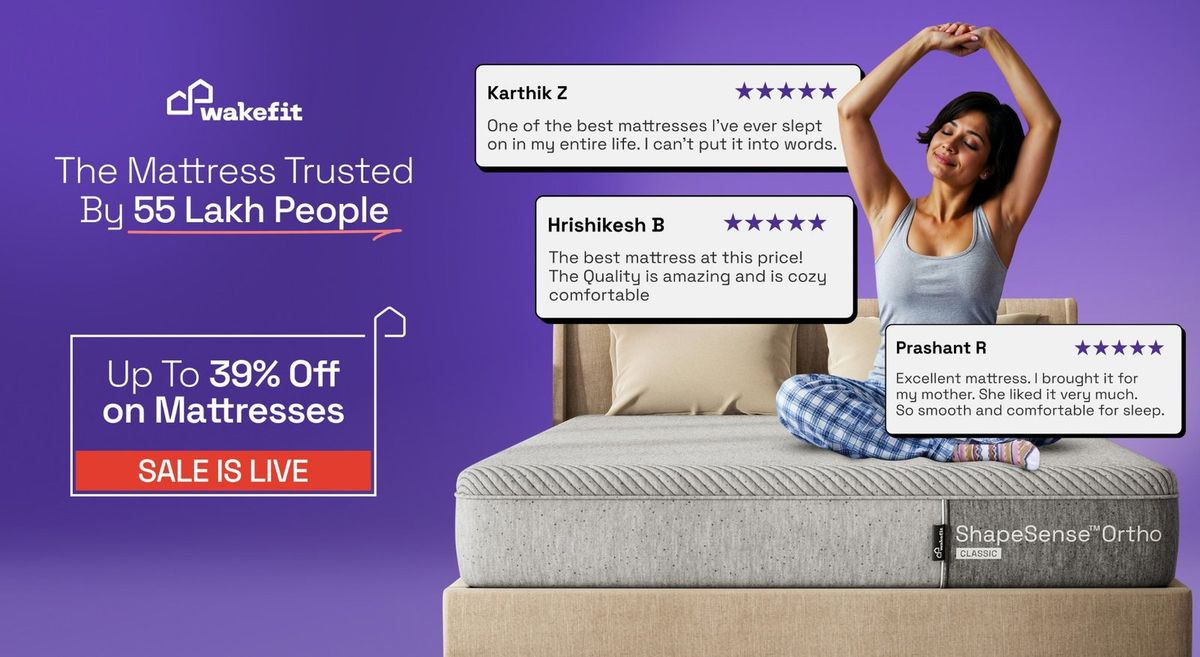 Wakefit mattress ad with multiple reviews