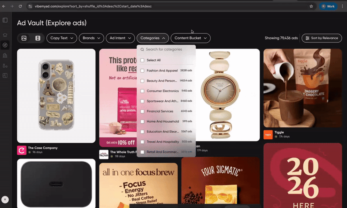Study Proven Creative Ads in Vibemyad Ad Vault