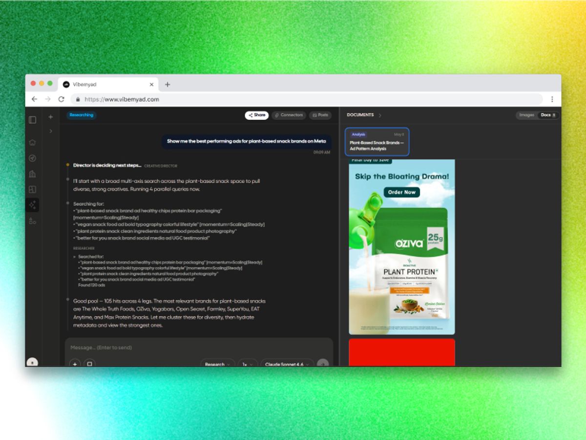 Find the winning ads in Vibemyad Agent