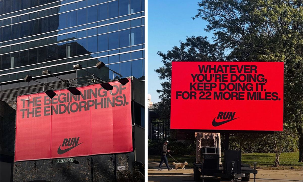 Nike bold red billboard at Chicago Marathon mile marker