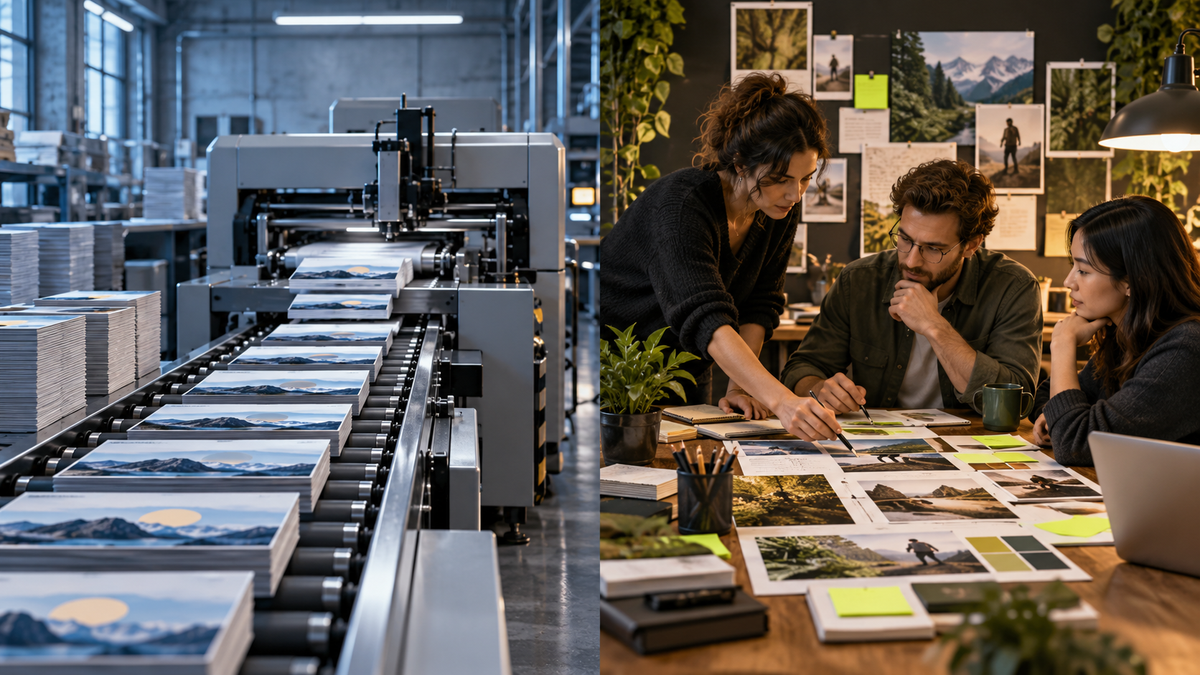 Automated advertising production machine compared with a human agency workshop