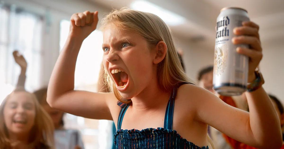 Liquid Metal advertisement featuring hard partying kids.Retrieved from Liquid Death on February 14, 2022