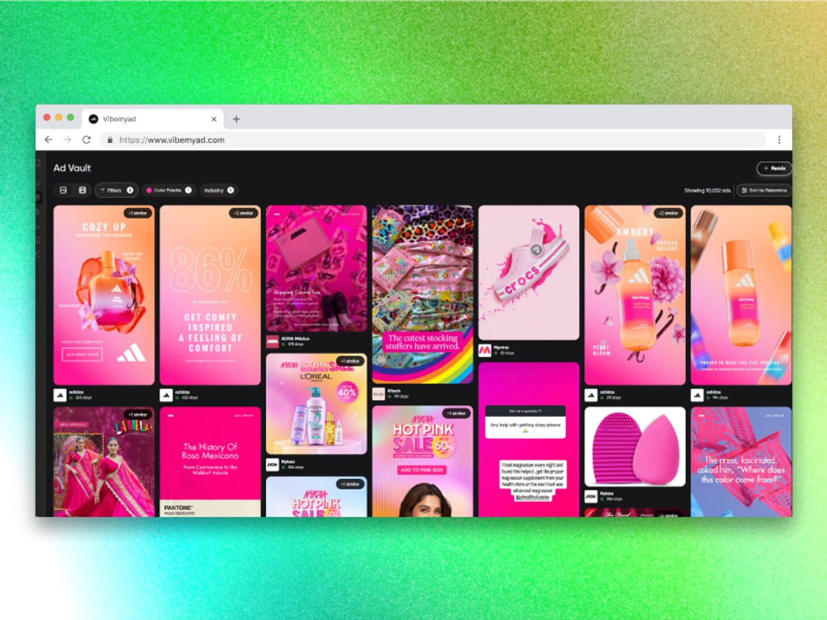 Ads on Pink Color Palette targeting Gen-Zs on Vibemyad Ad Vault