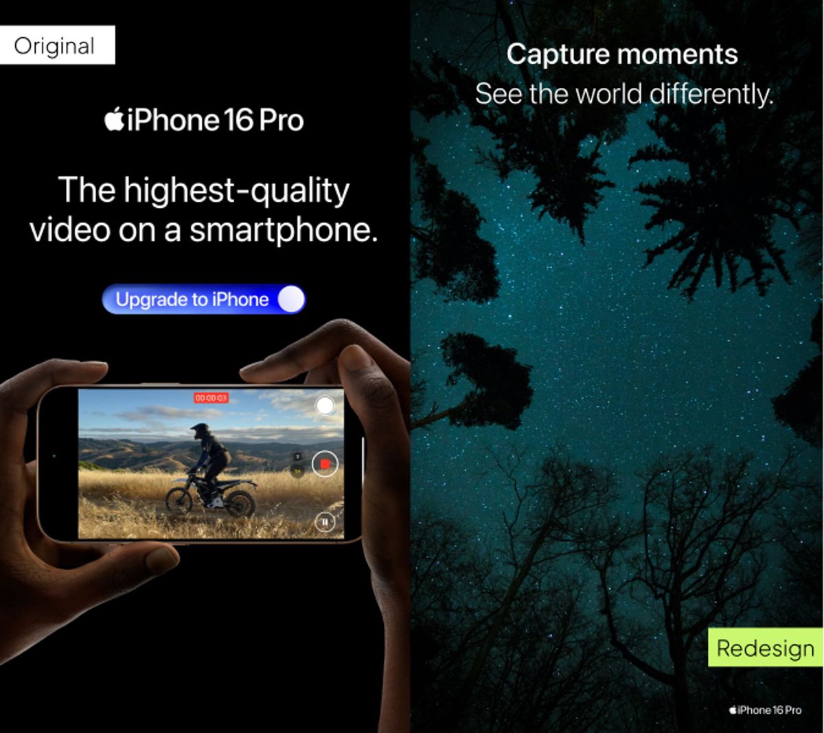 Apple's Iphone 16 Pro Ad vs Redesigned Ad by Vibemyad