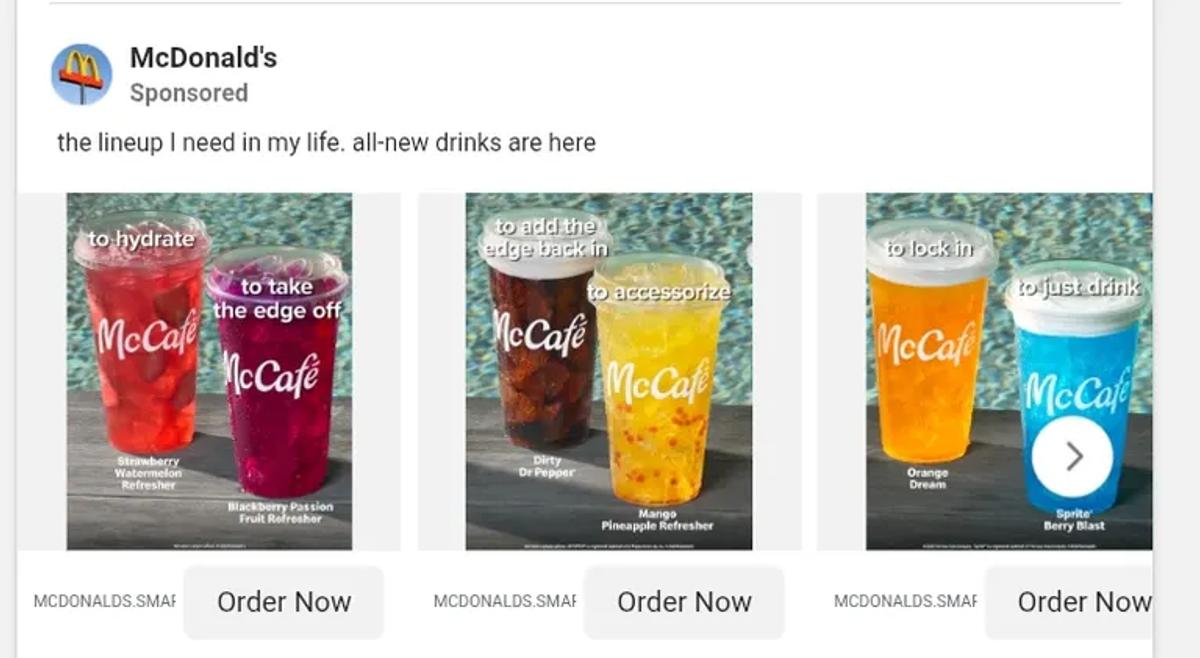 Mcdonalds carousel example showing the available cards