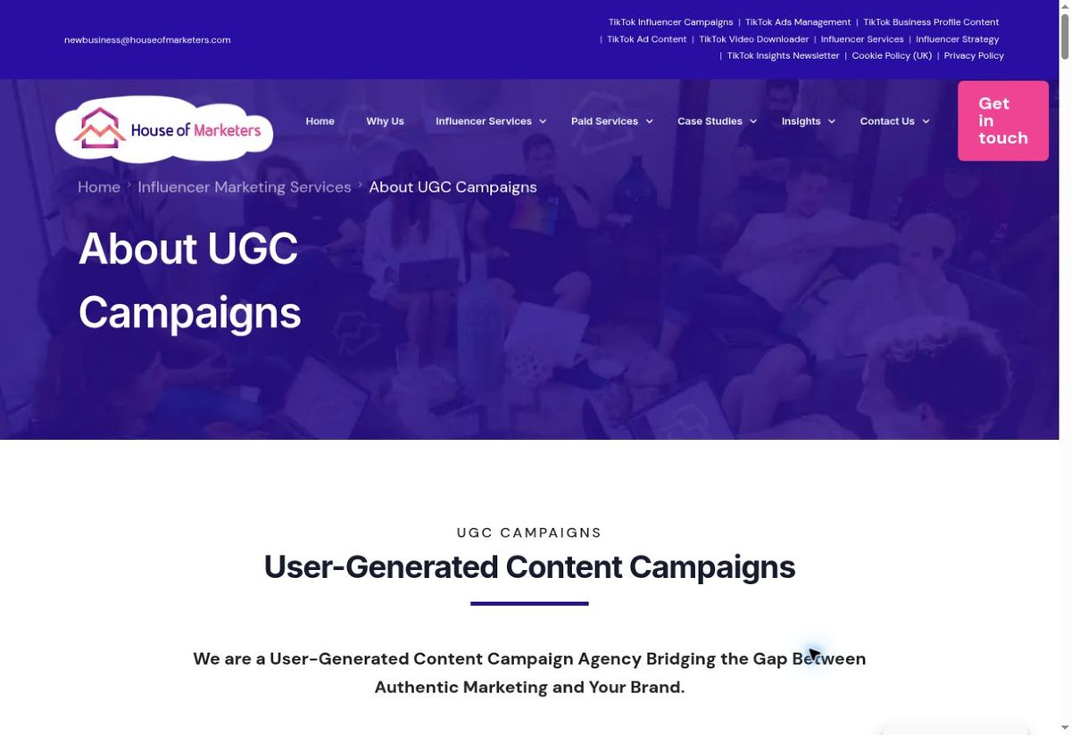 Screenshot of the House of Marketers UGC campaigns page