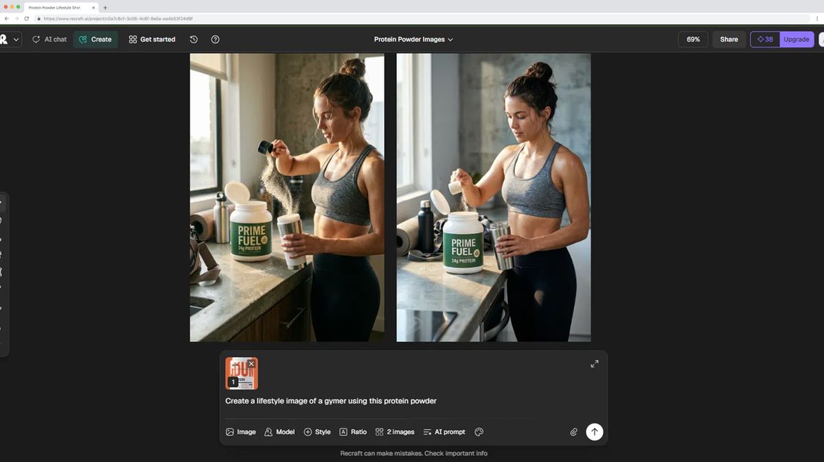 A lifestyle shot generated using Recraft