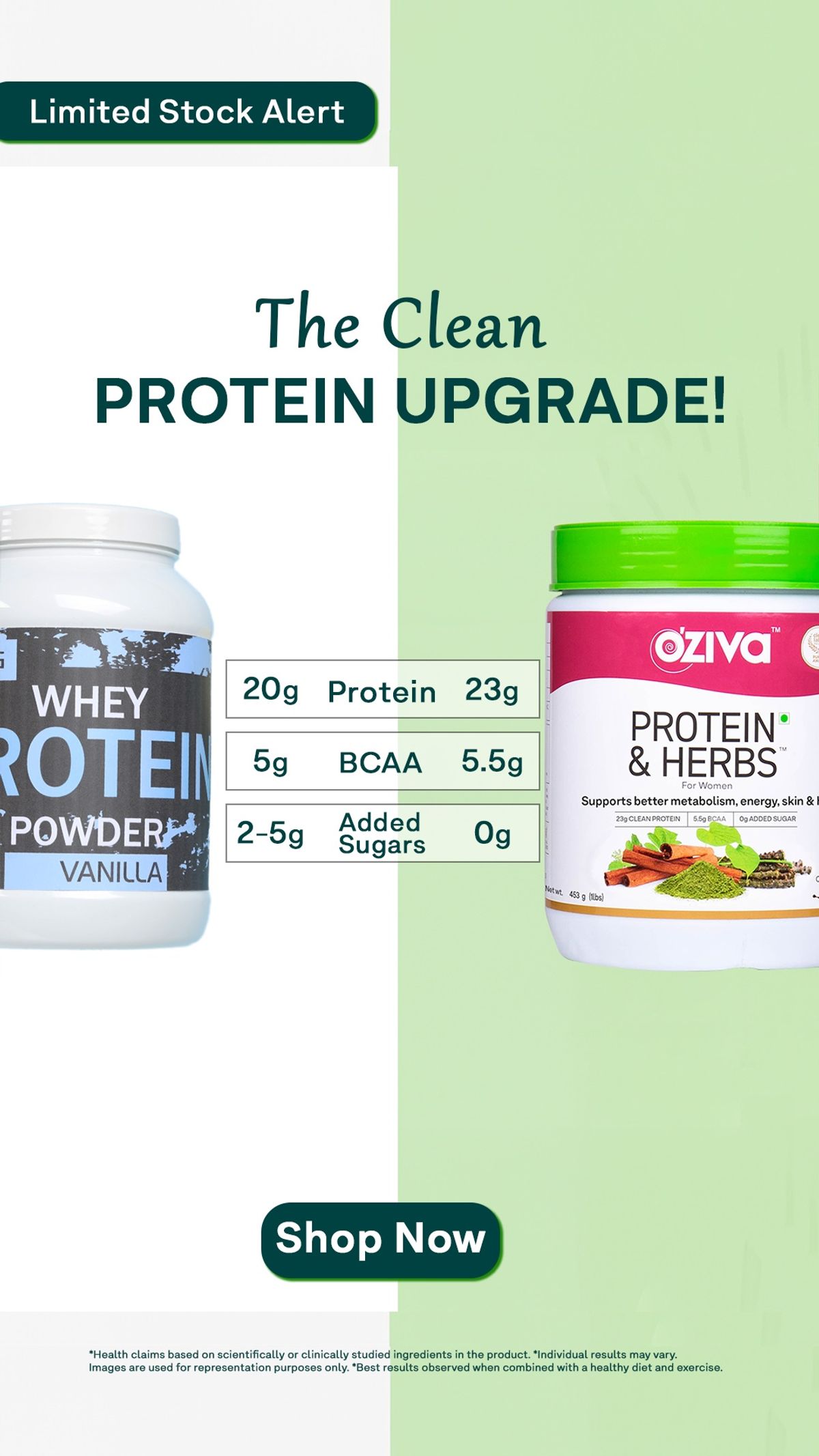 OZiva protein comparison table, Indian market