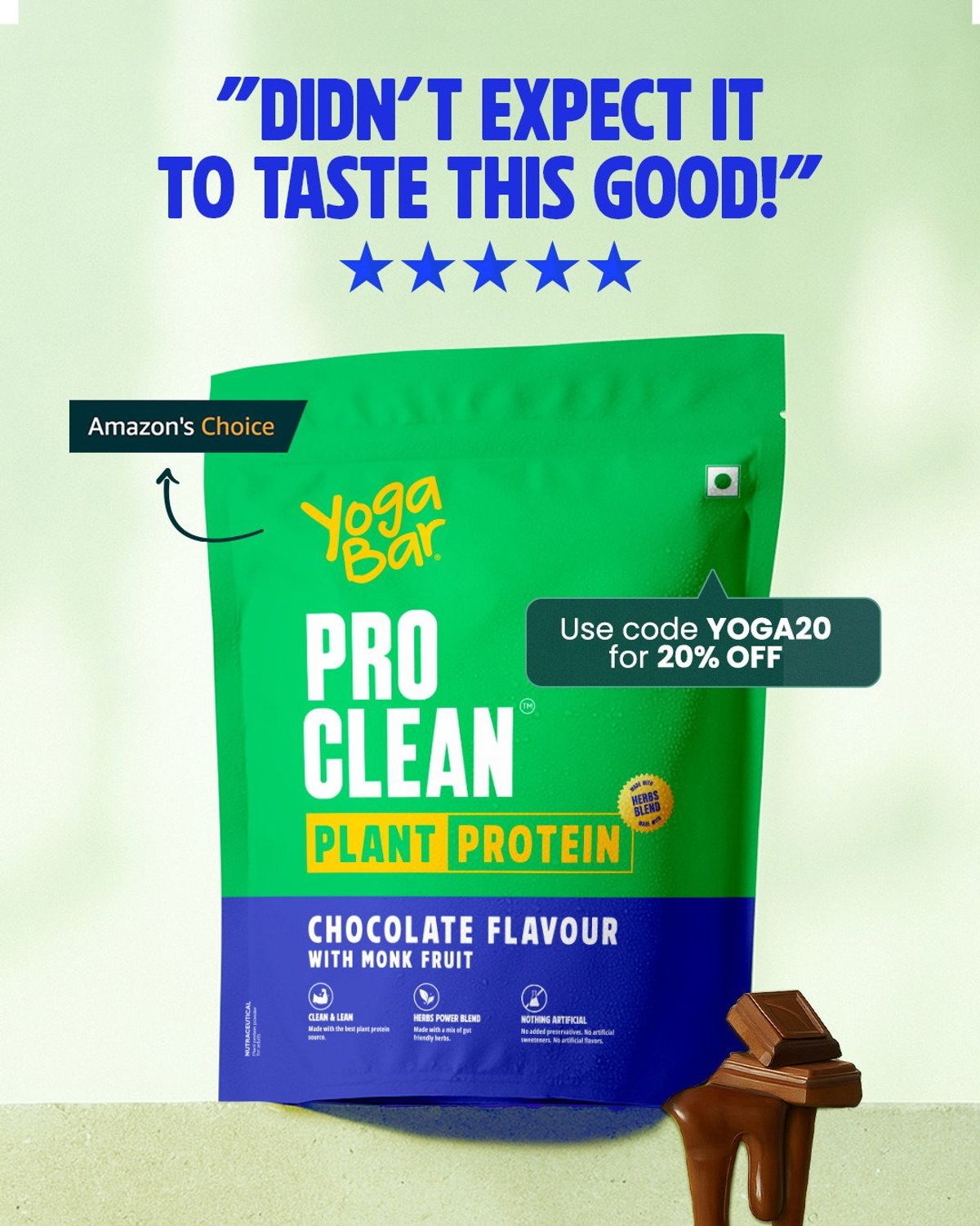 Yoga Bar protein taste quotation ad