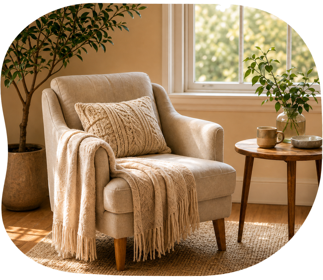 Bright therapy room with two armchairs