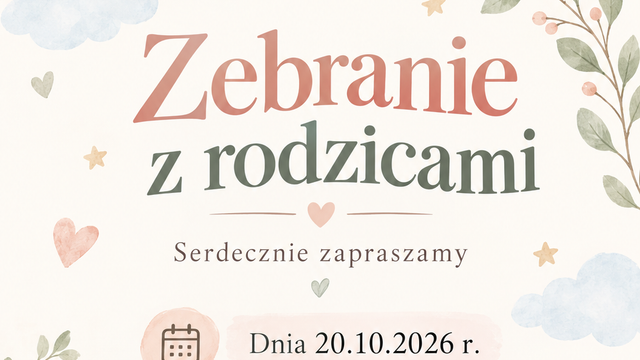 Plakat: Zebranie z rodzicami, 20.10.2026 r., godz. 17:00, Żłobek Samorządowy, Al. Solidarności 5