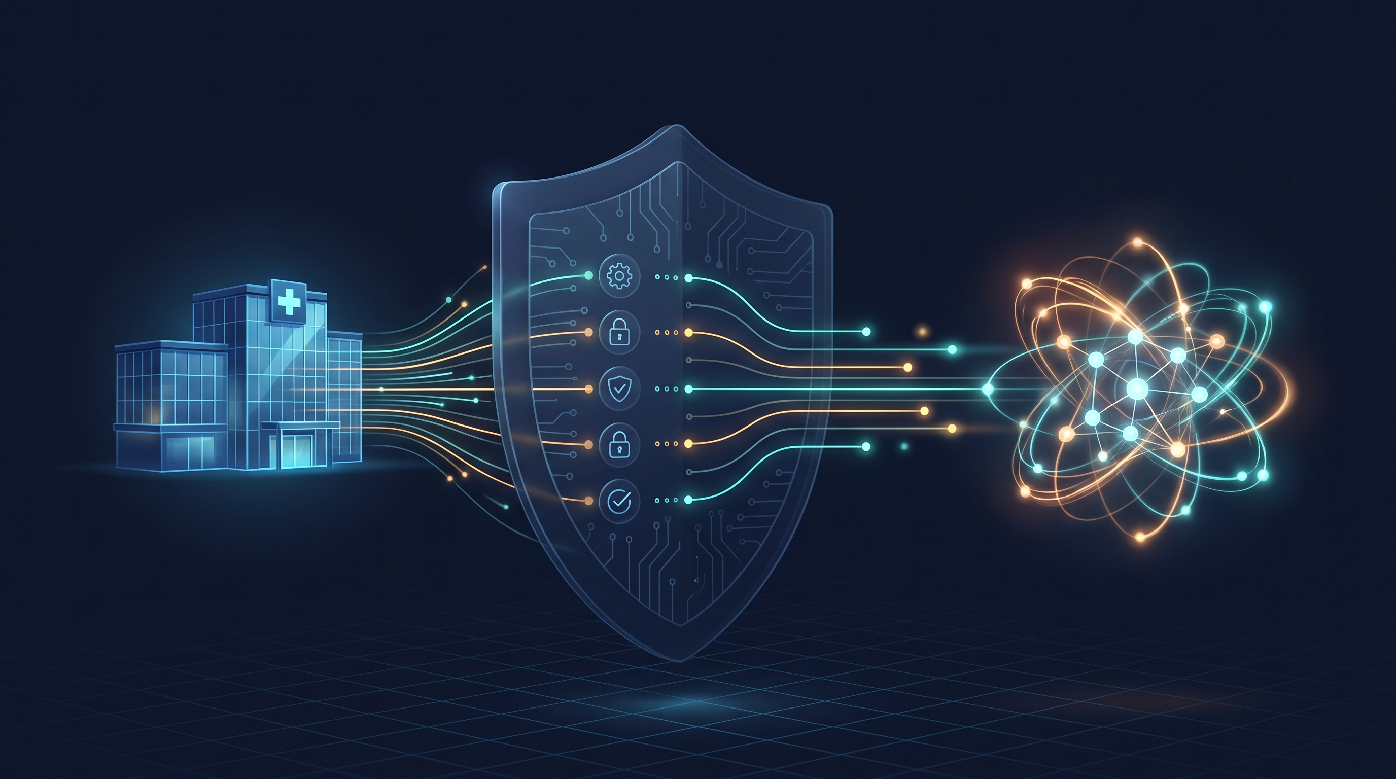Governance layer filtering patient data between a hospital and an AI system