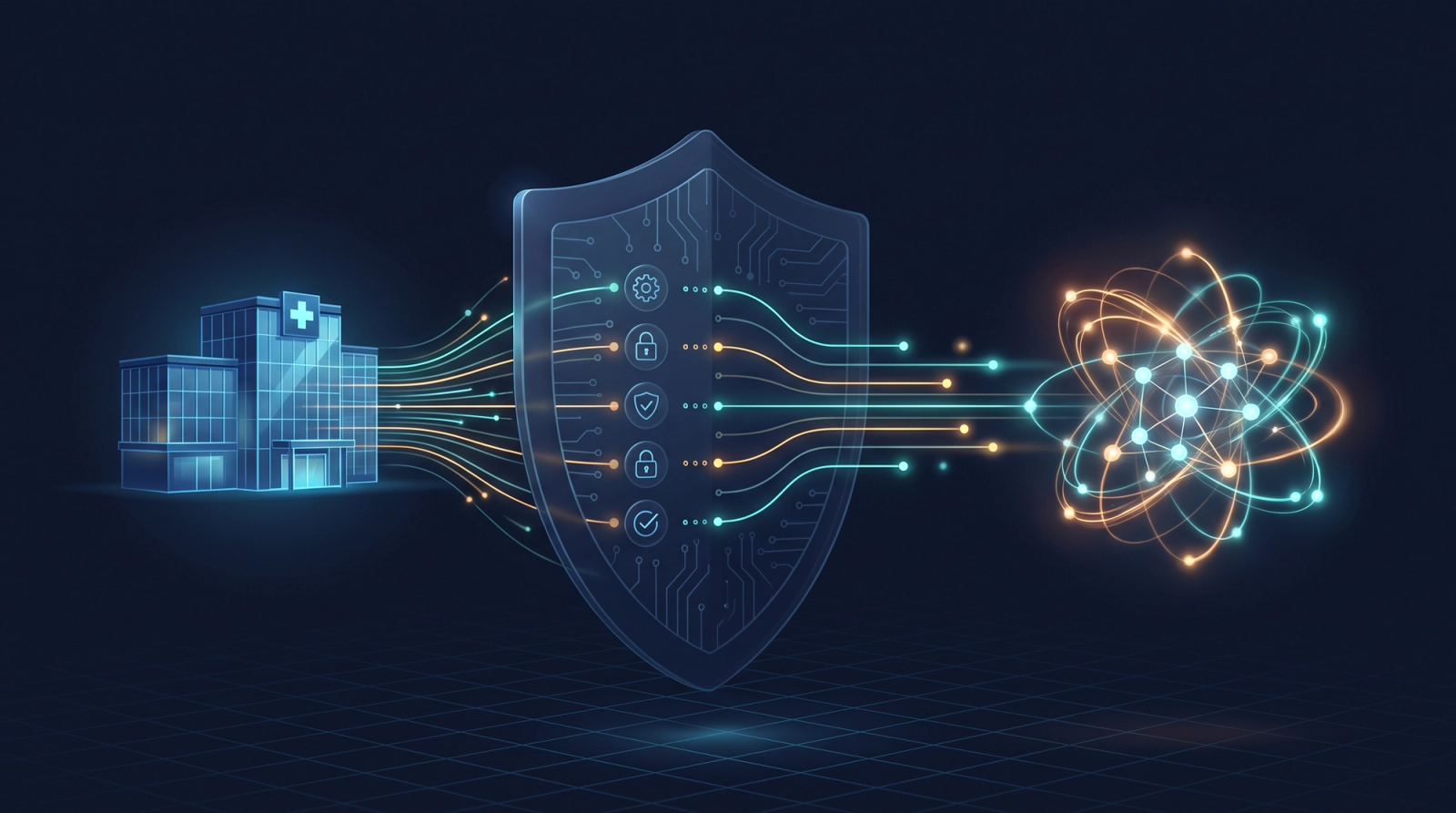 Governance layer filtering patient data between a hospital and an AI system