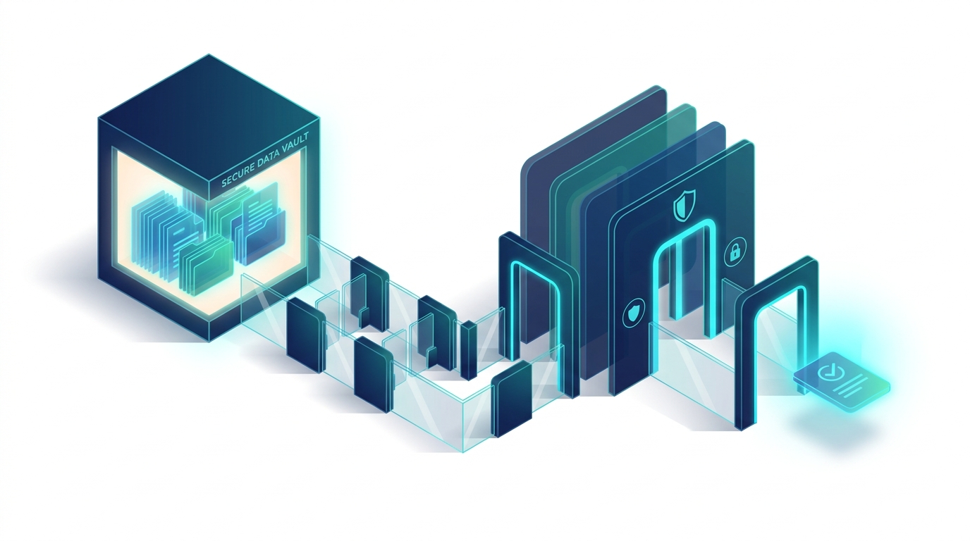 Approved documents passing through layered AI guardrails to produce one verified answer