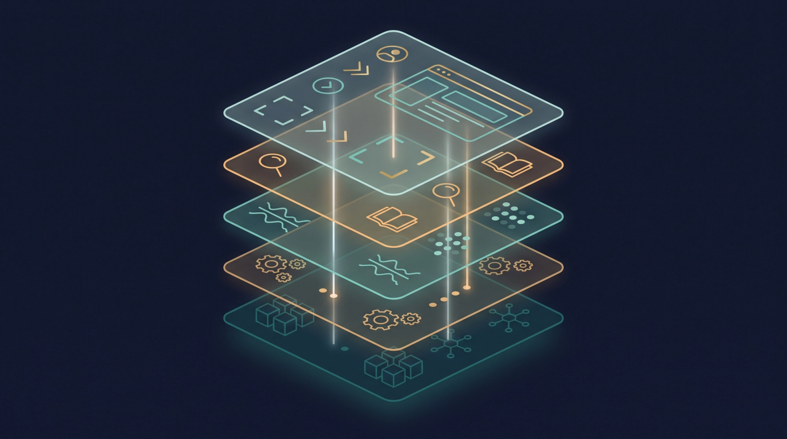 Layered stack diagram showing model, data, embedding and application components