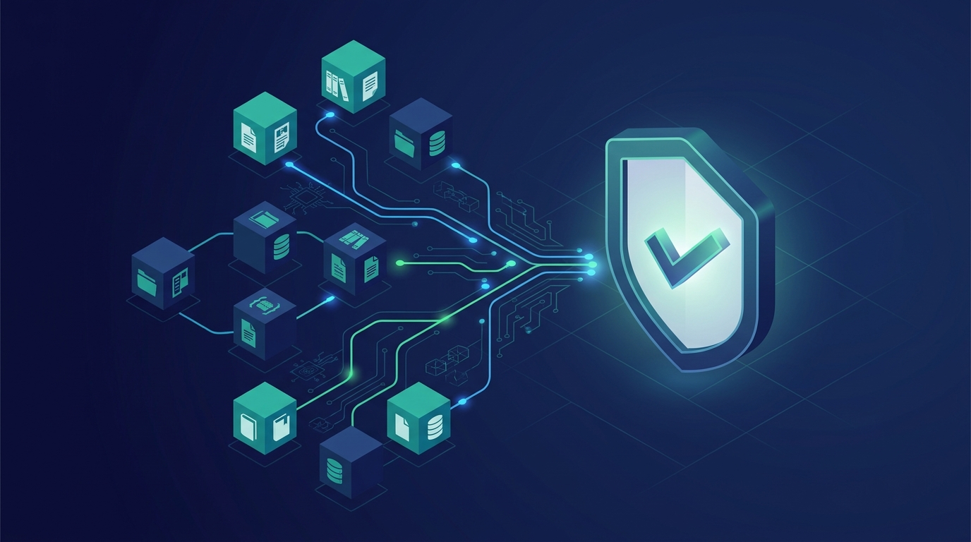 Isometric data provenance chain linking source records to a sealed AI audit certificate