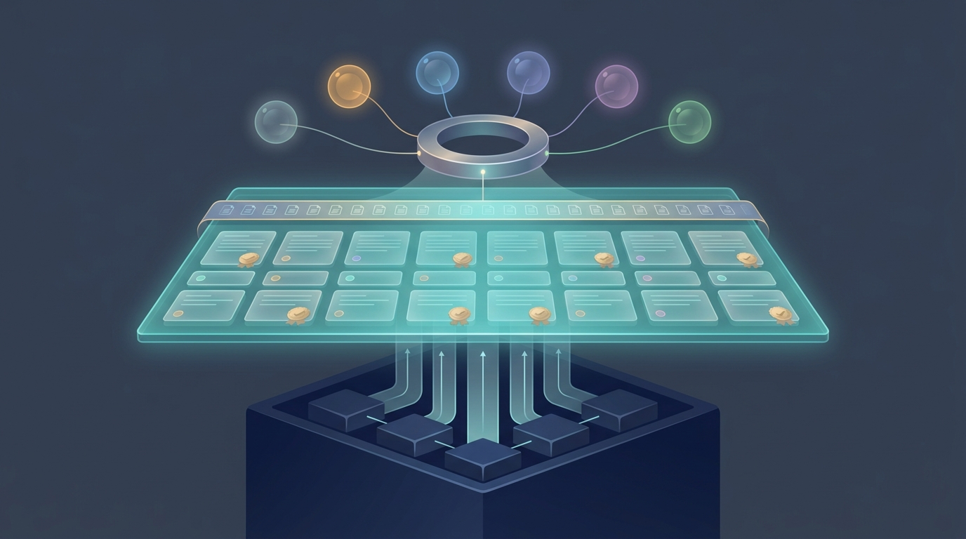 Layered governed AI knowledge architecture connecting approved sources to multiple AI models