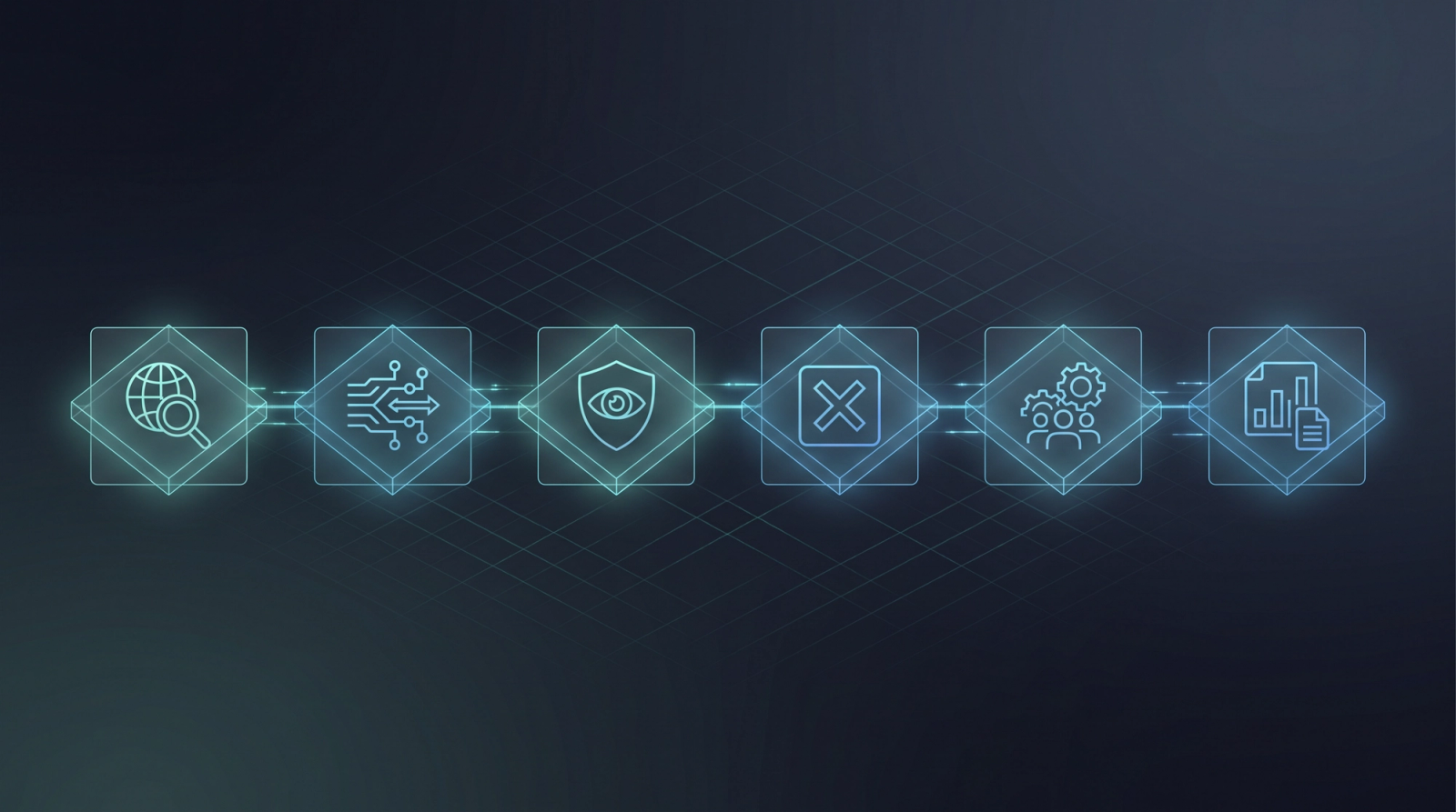 Six connected modular blocks representing the core sections of an AI acceptable use policy