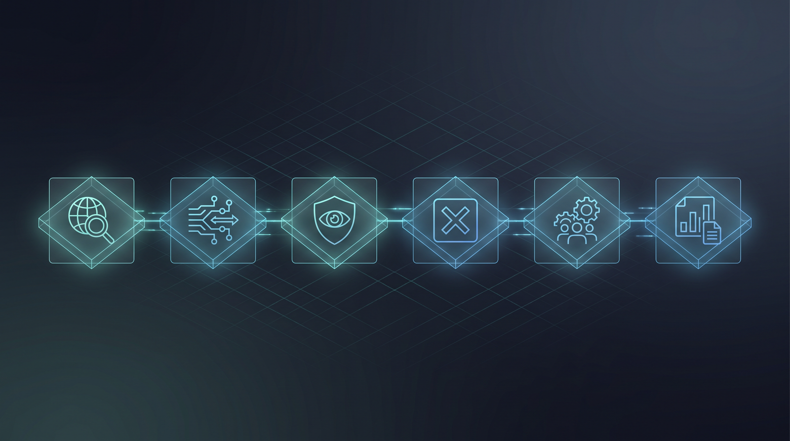 Six connected modular blocks representing the core sections of an AI acceptable use policy