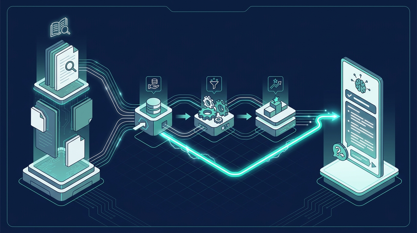 Diagram tracing data lineage from source documents through an AI pipeline to a final answer