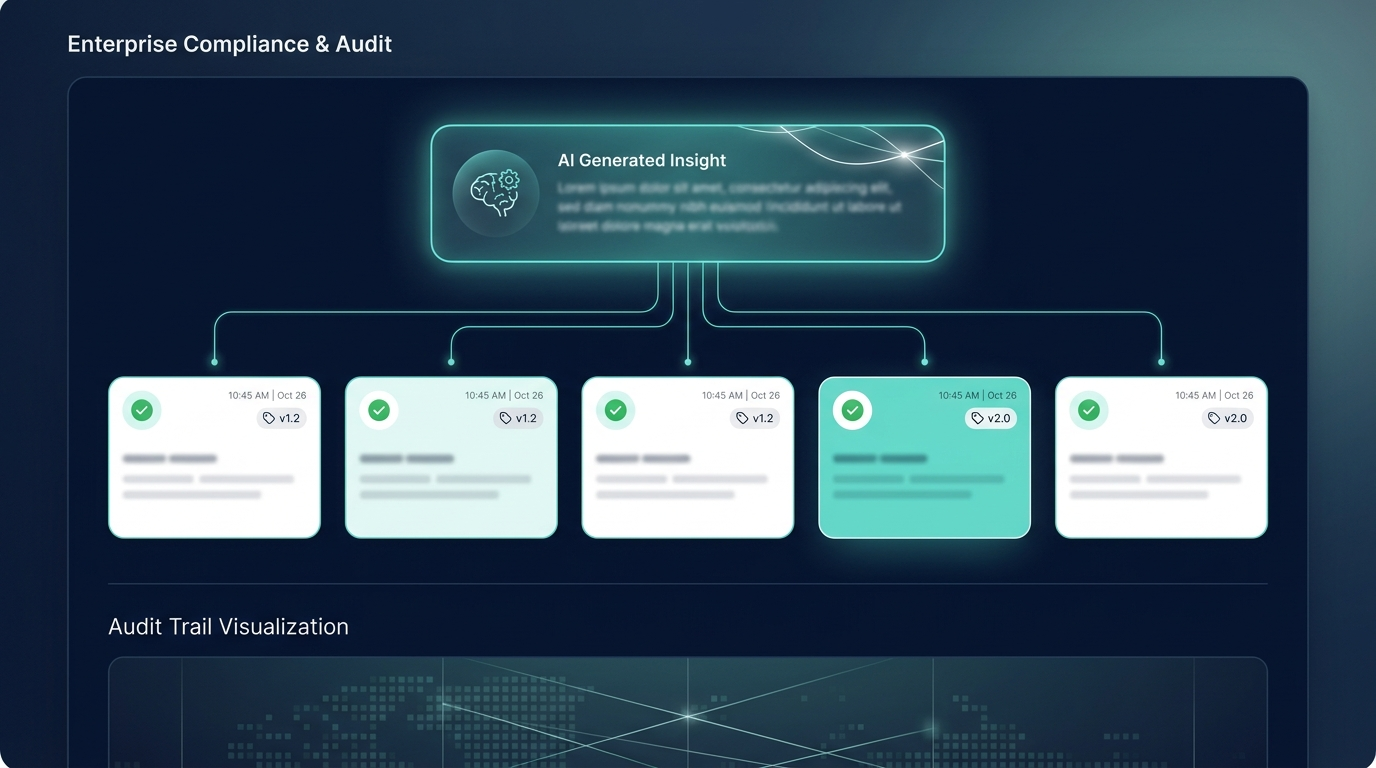 Audit dashboard showing an AI answer with traceable cited sources and timestamps