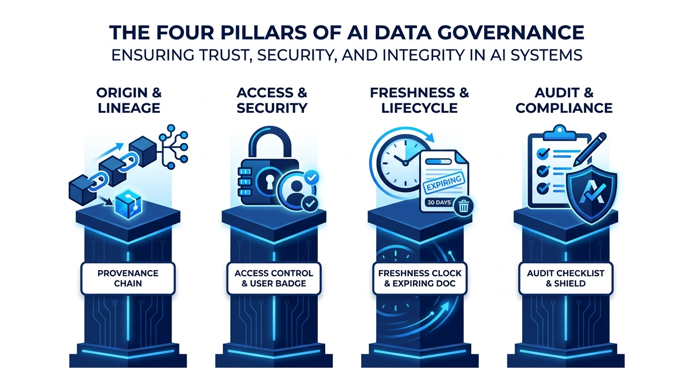 Four pillars of AI data governance: provenance, access control, freshness, and auditability