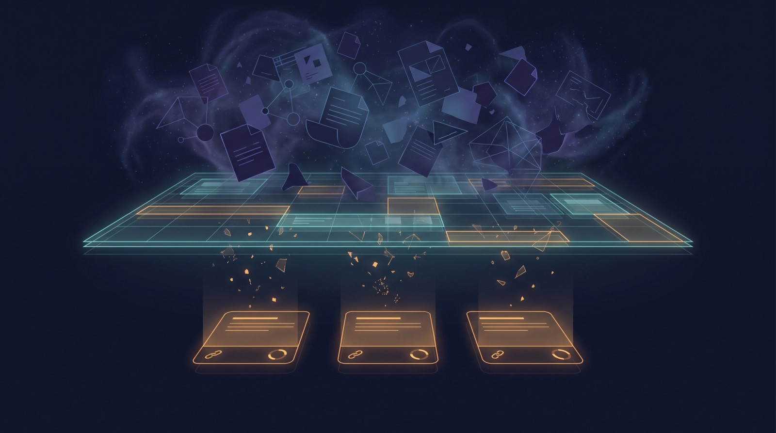Governance layer filtering unstructured documents into approved answers with source links and freshness rings