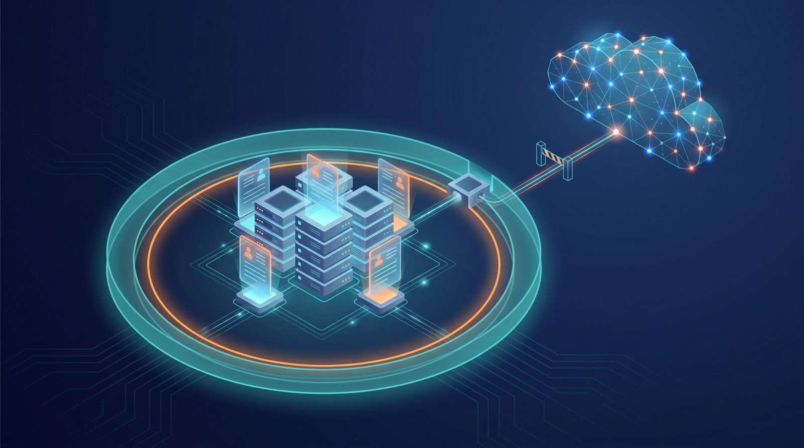 Patient data held inside a secure network boundary with one controlled AI channel