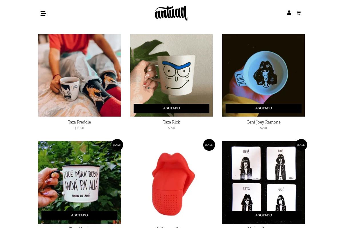 Catálogo de productos de la tienda de Antuan