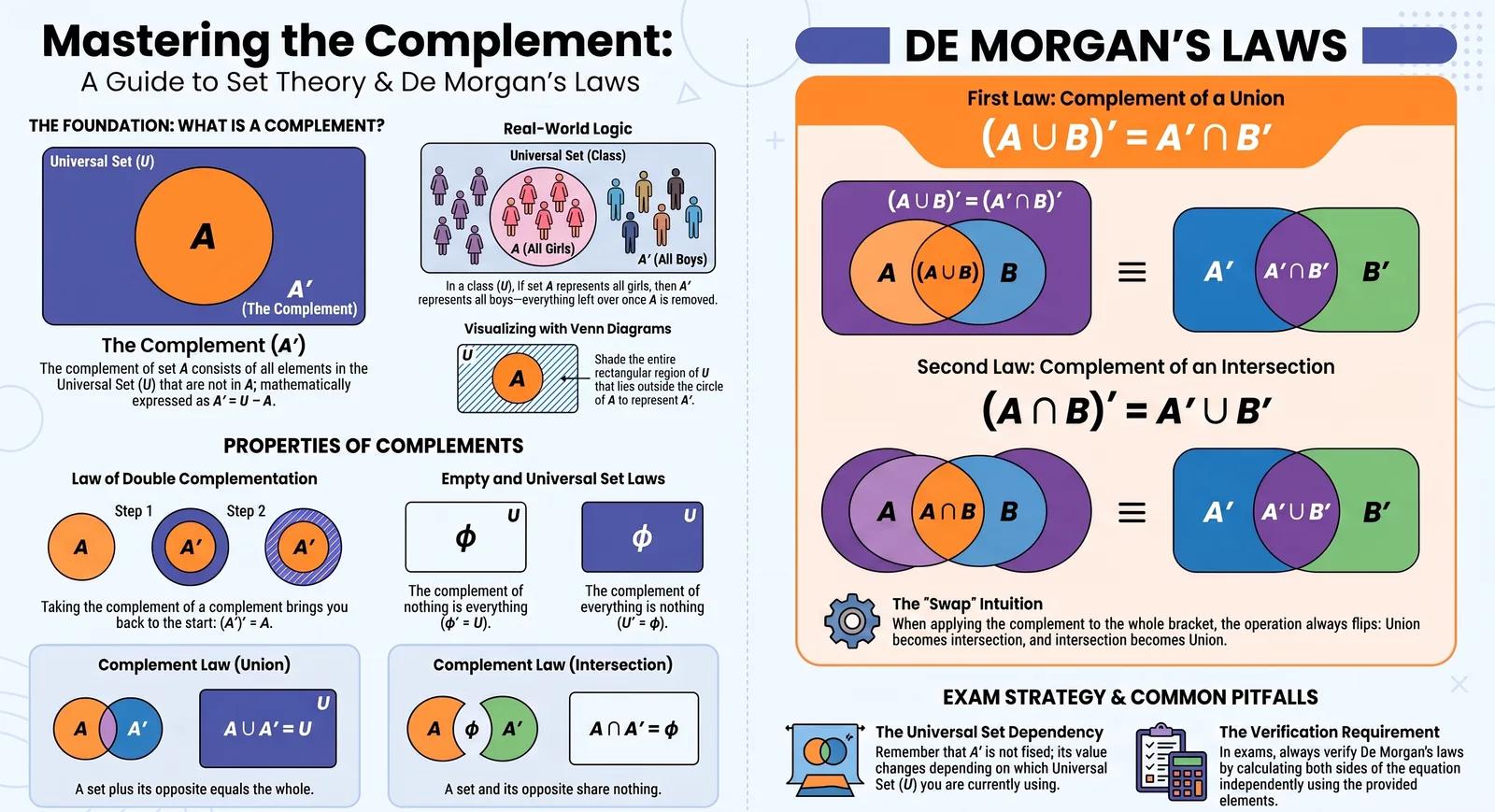 Complement of a Set and De Morgan's Laws: Class 11 Maths Guide